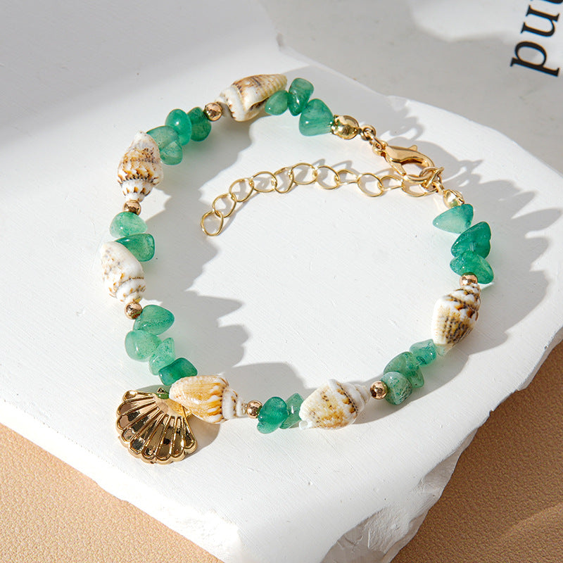 Shell and Gemstone Chip Charm Bracelet - Green