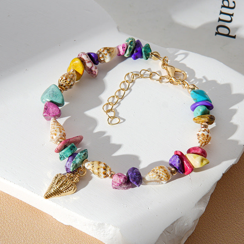 Shell and Gemstone Chip Charm Bracelet - Mix