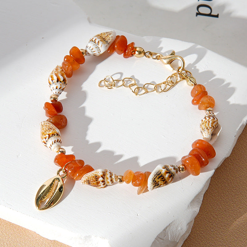 Shell and Gemstone Chip Charm Bracelet - Orange