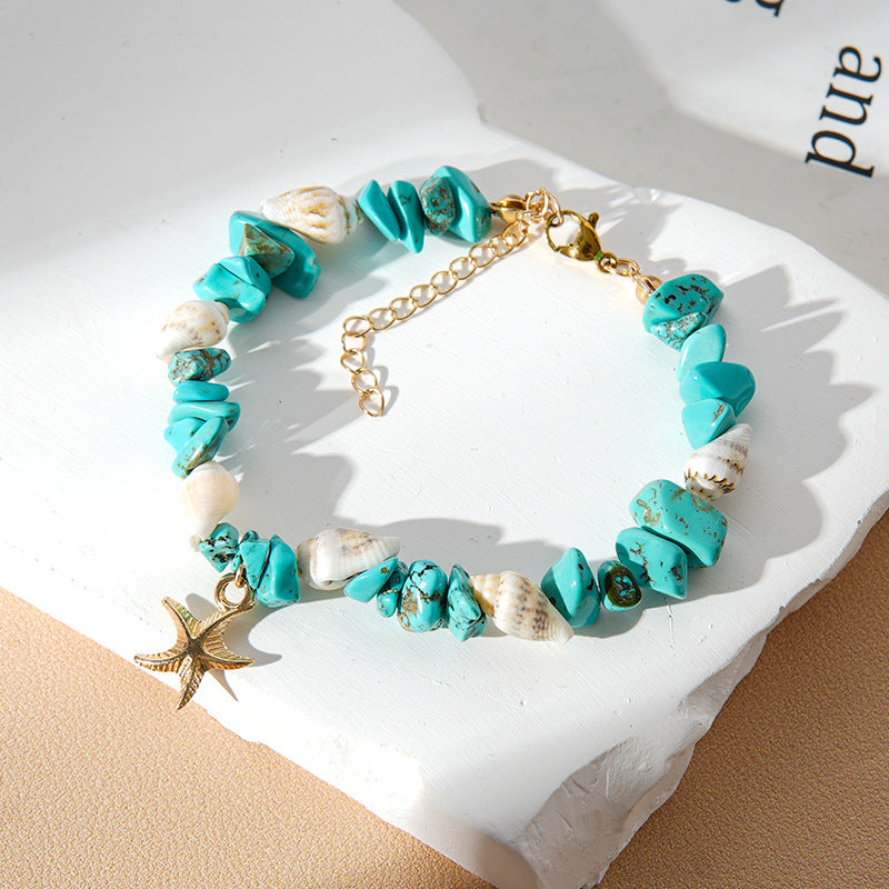 Shell and Gemstone Chip Charm Bracelet - Turquoise