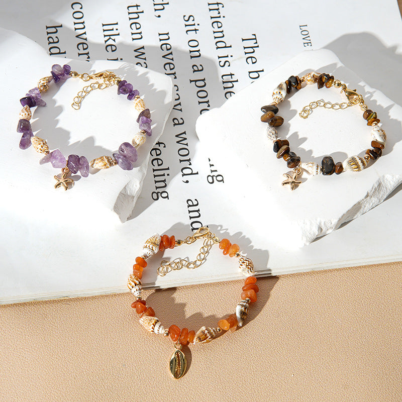 Shell and Gemstone Chip Charm Bracelet
