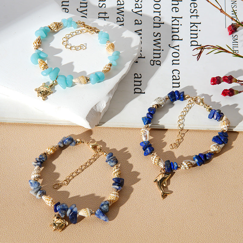 Shell and Gemstone Chip Charm Bracelet - view 2
