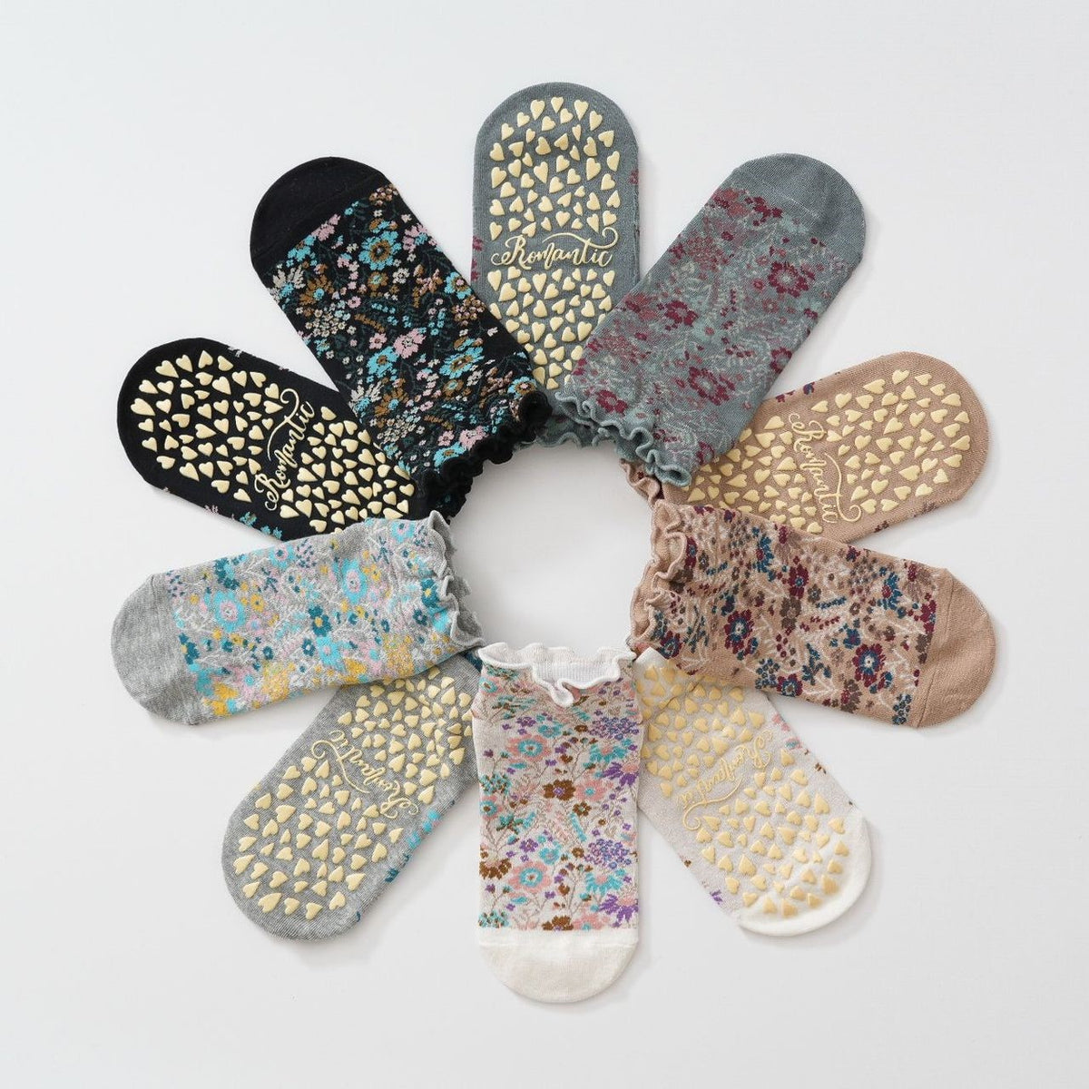 Ditsy Floral Grip Socks With Ruffle Cuff - White - 3