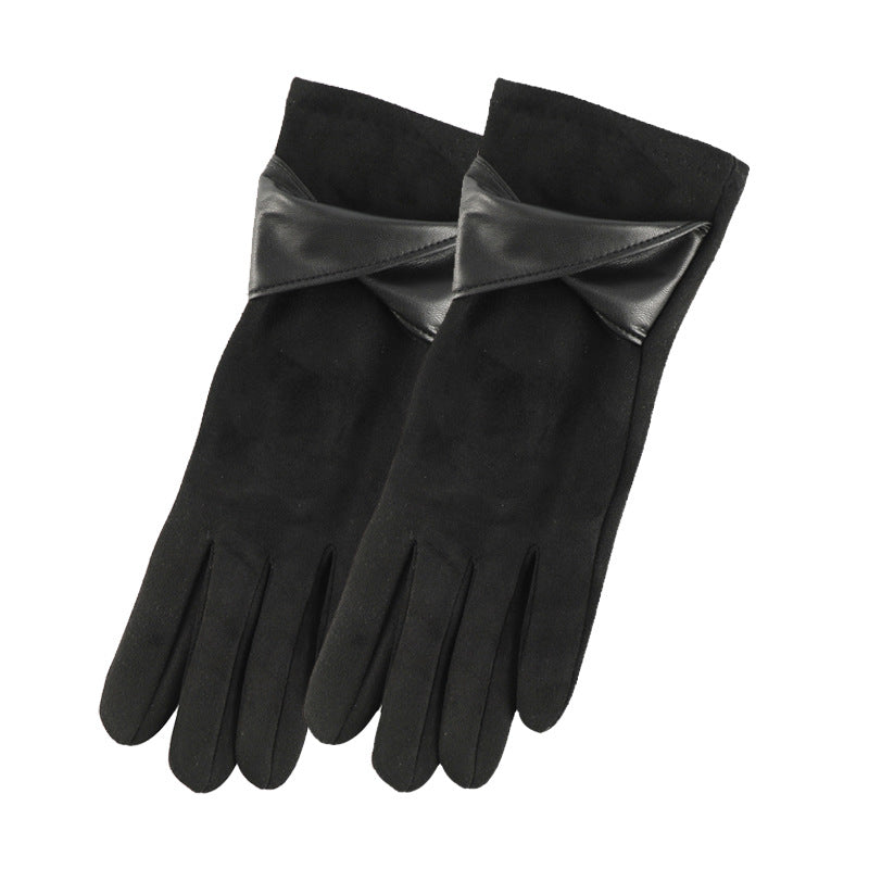Suede Gloves With Bow And Fur Pom - Bow_1