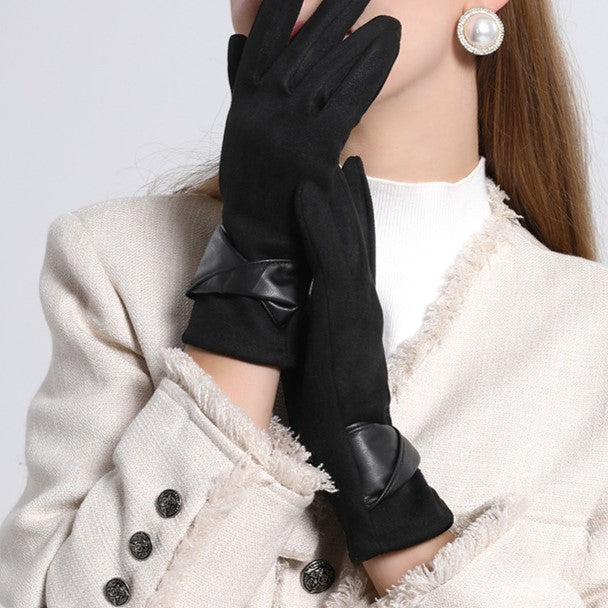 Suede Gloves With Bow And Fur Pom - Bow_1 - 1