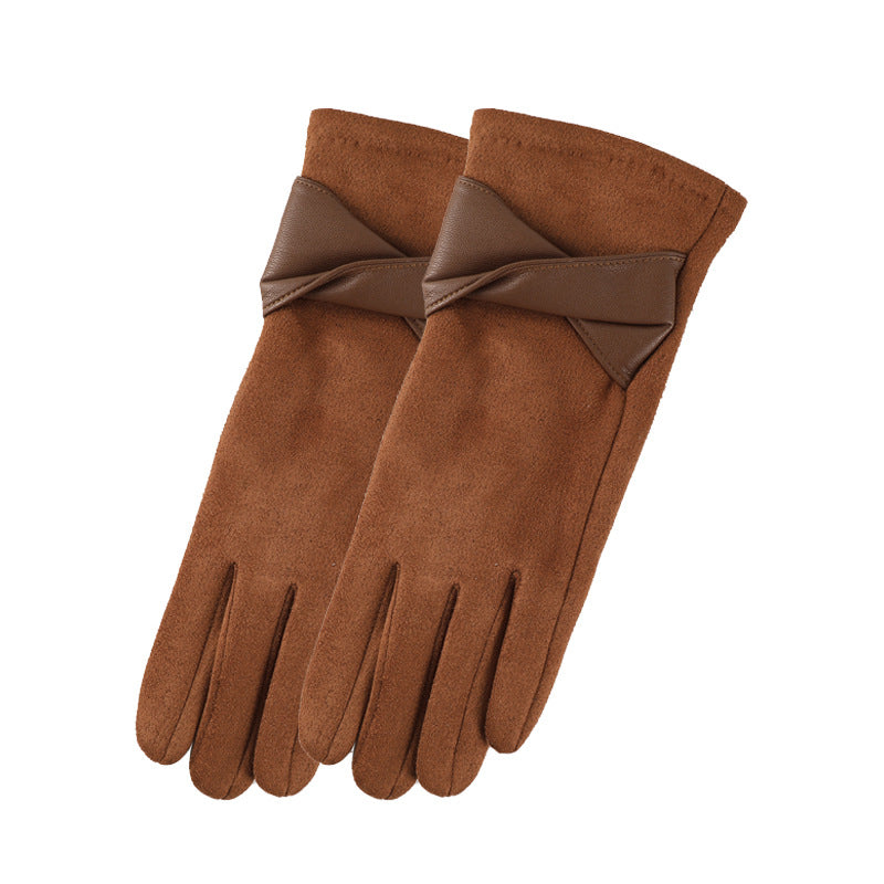 Suede Gloves With Bow And Fur Pom - Bow_2 - 1