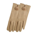 Suede Gloves With Bow And Fur Pom - Khaki