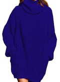 Cowl Turtleneck Slouchy Knit Sweater Dress - Blue