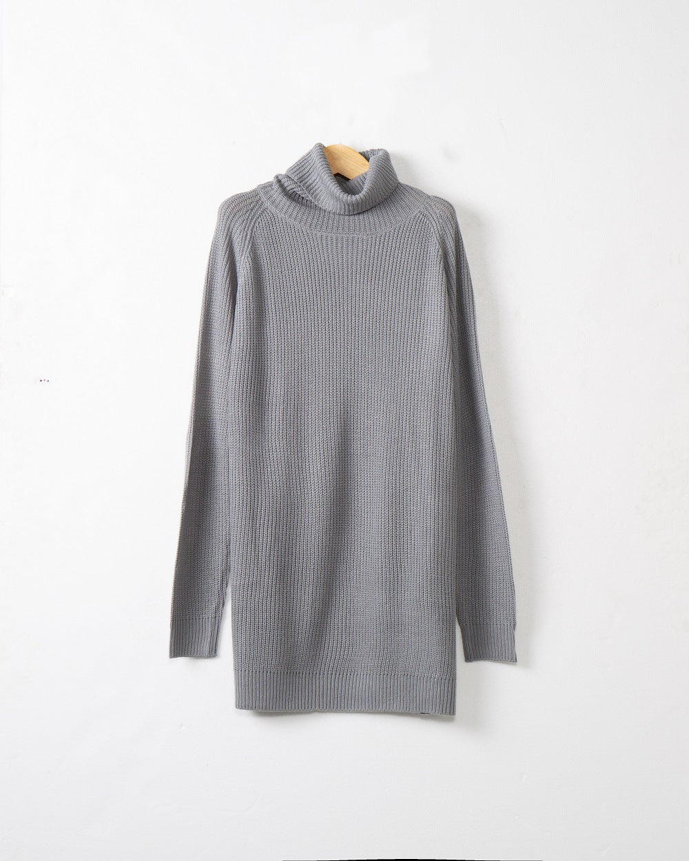 Cowl Turtleneck Slouchy Knit Sweater Dress - Grey