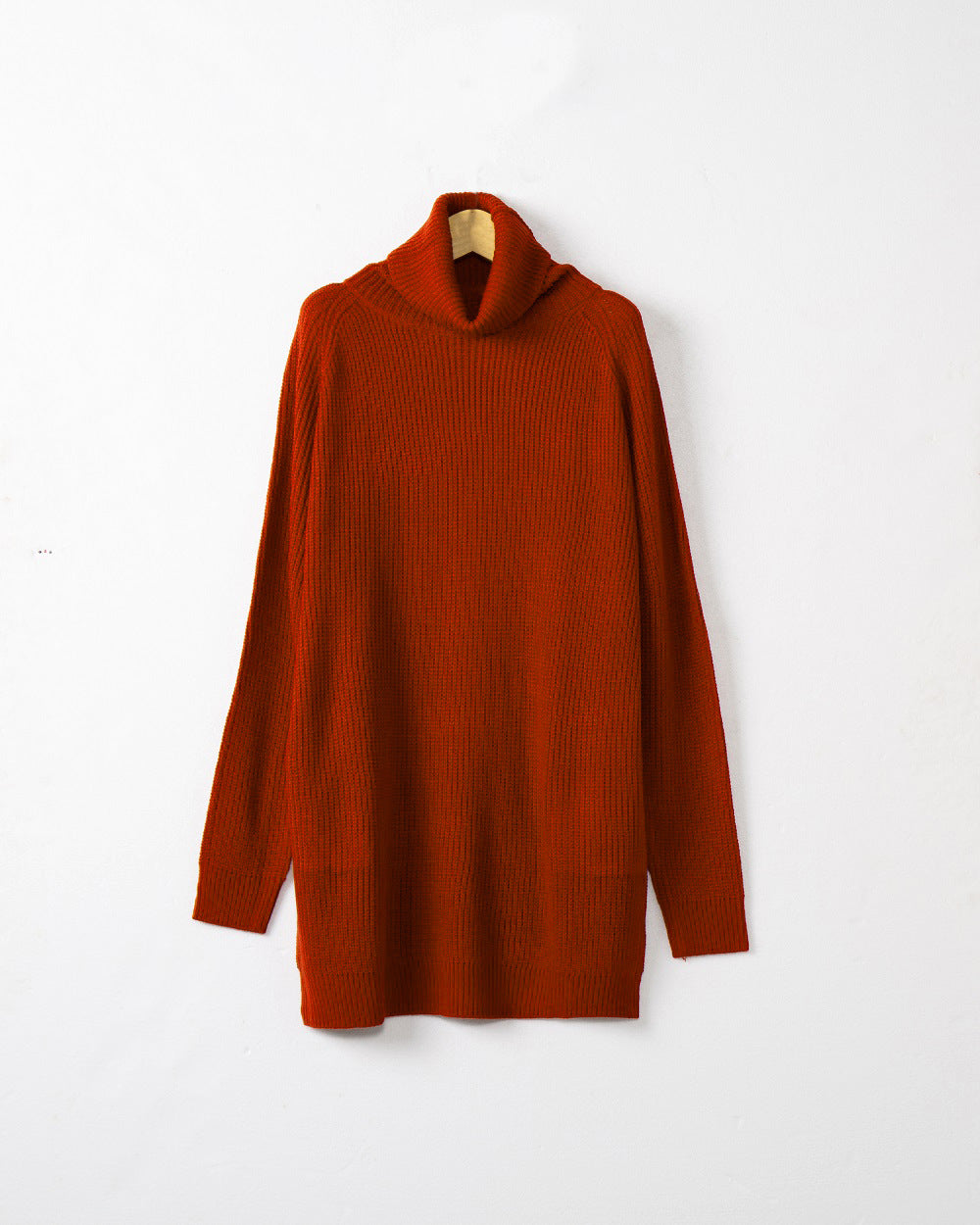 Cowl Turtleneck Slouchy Knit Sweater Dress - Red - 1
