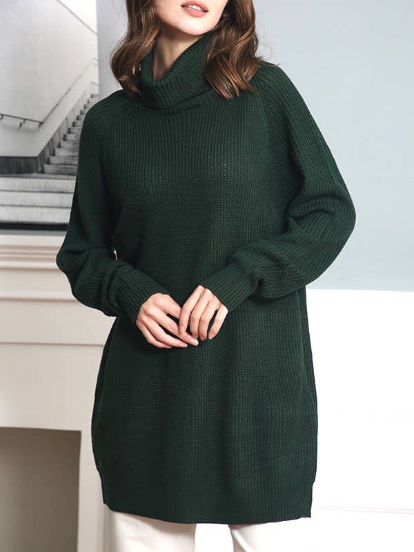 Cowl Turtleneck Slouchy Knit Sweater Dress