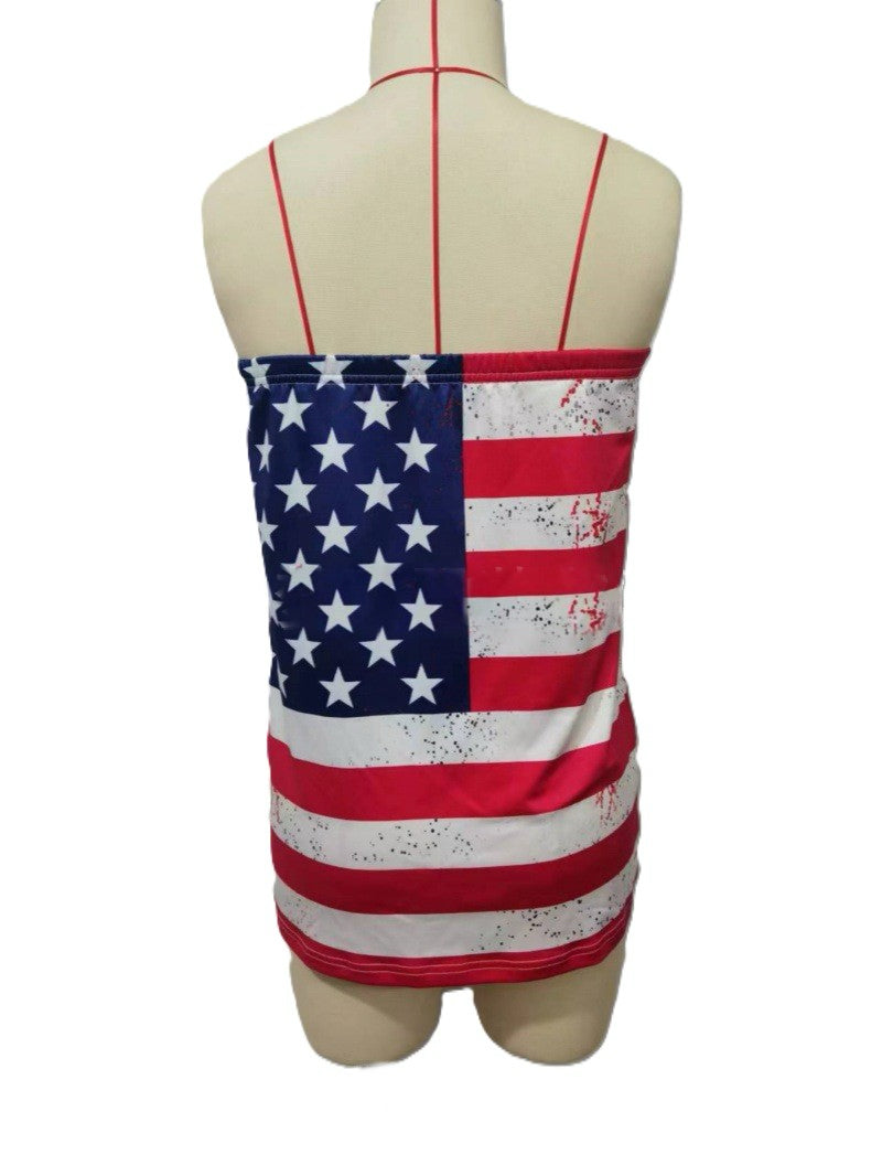 Distressed Flag Print Camisole Top - Color-1 - 2