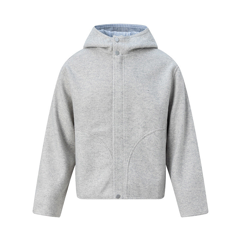 Boxy Hooded Zip Front Fleece Jacket - Gray