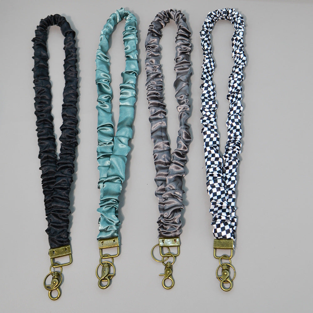 Ruched Scrunchie Lanyard with Clip and Key Ring - Black