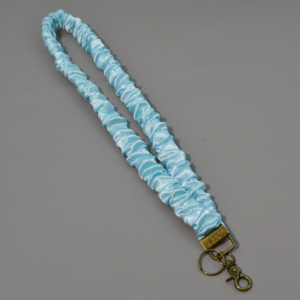 Ruched Scrunchie Lanyard with Clip and Key Ring - Blue