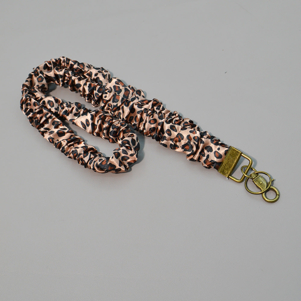 Ruched Scrunchie Lanyard with Clip and Key Ring - CLeopard