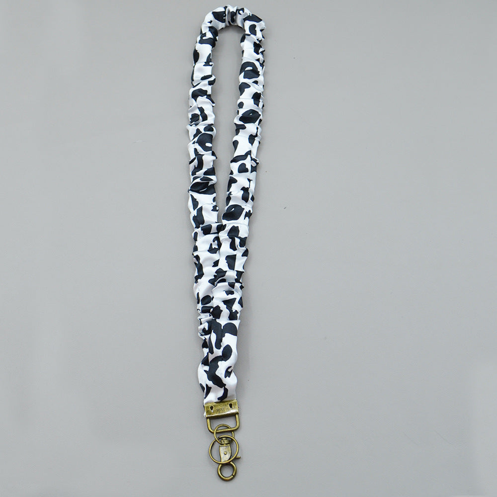 Ruched Scrunchie Lanyard with Clip and Key Ring - Cream