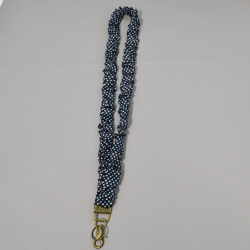 Ruched Scrunchie Lanyard with Clip and Key Ring - Dots