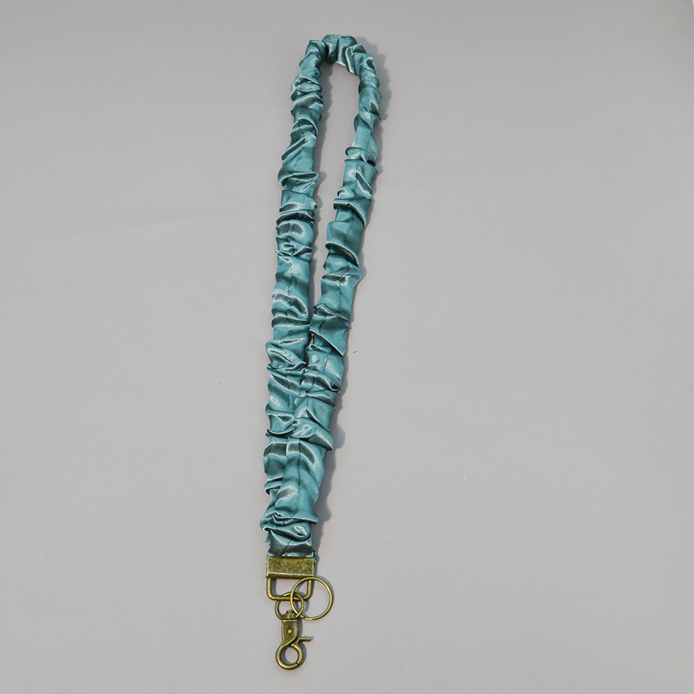 Ruched Scrunchie Lanyard with Clip and Key Ring - Green