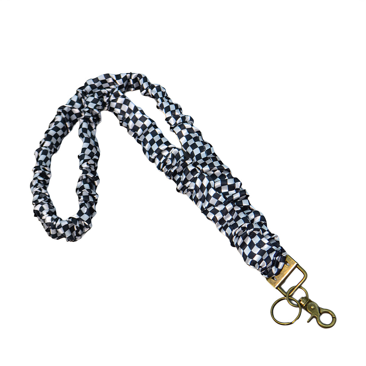 Ruched Scrunchie Lanyard with Clip and Key Ring - Grid