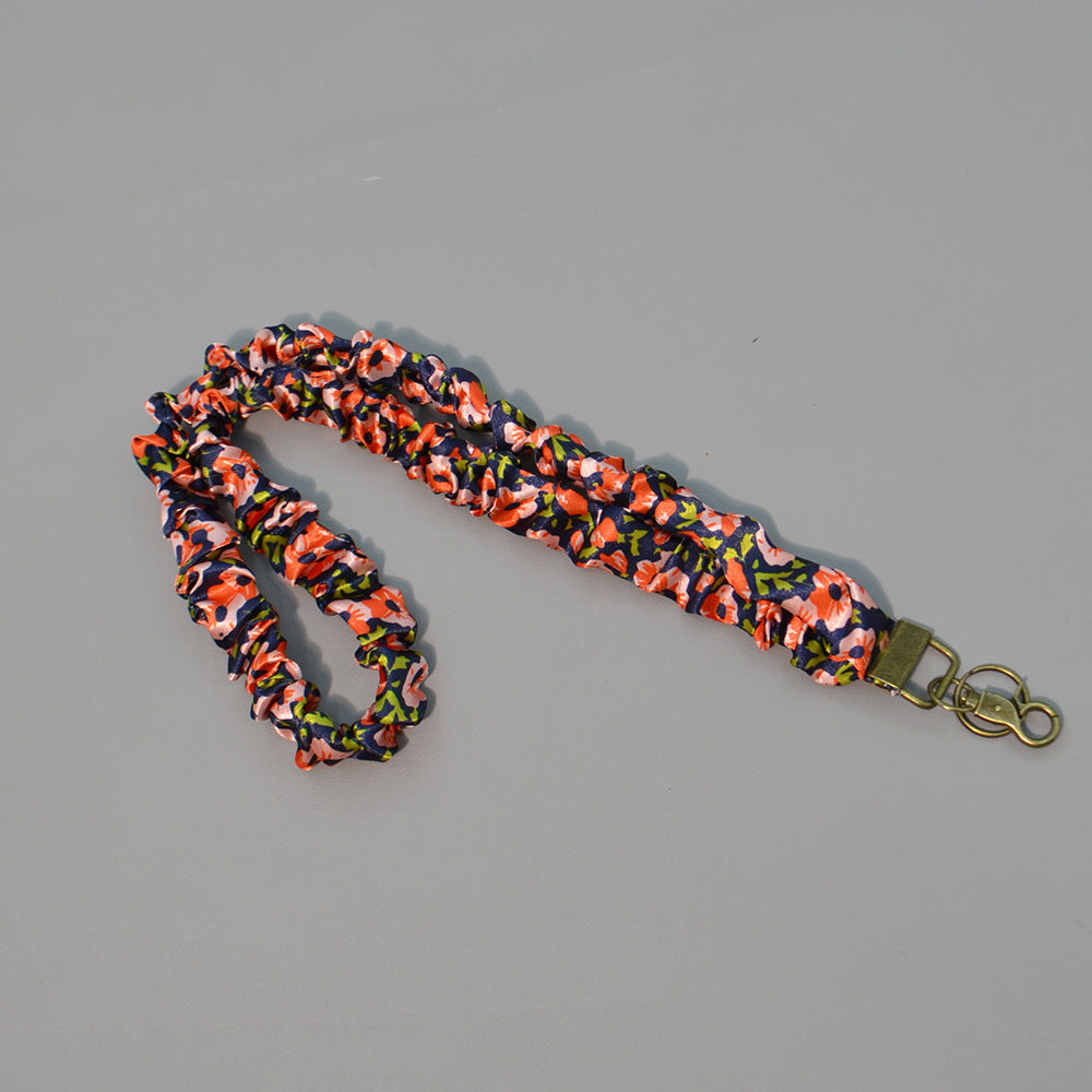 Ruched Scrunchie Lanyard with Clip and Key Ring - Lotus