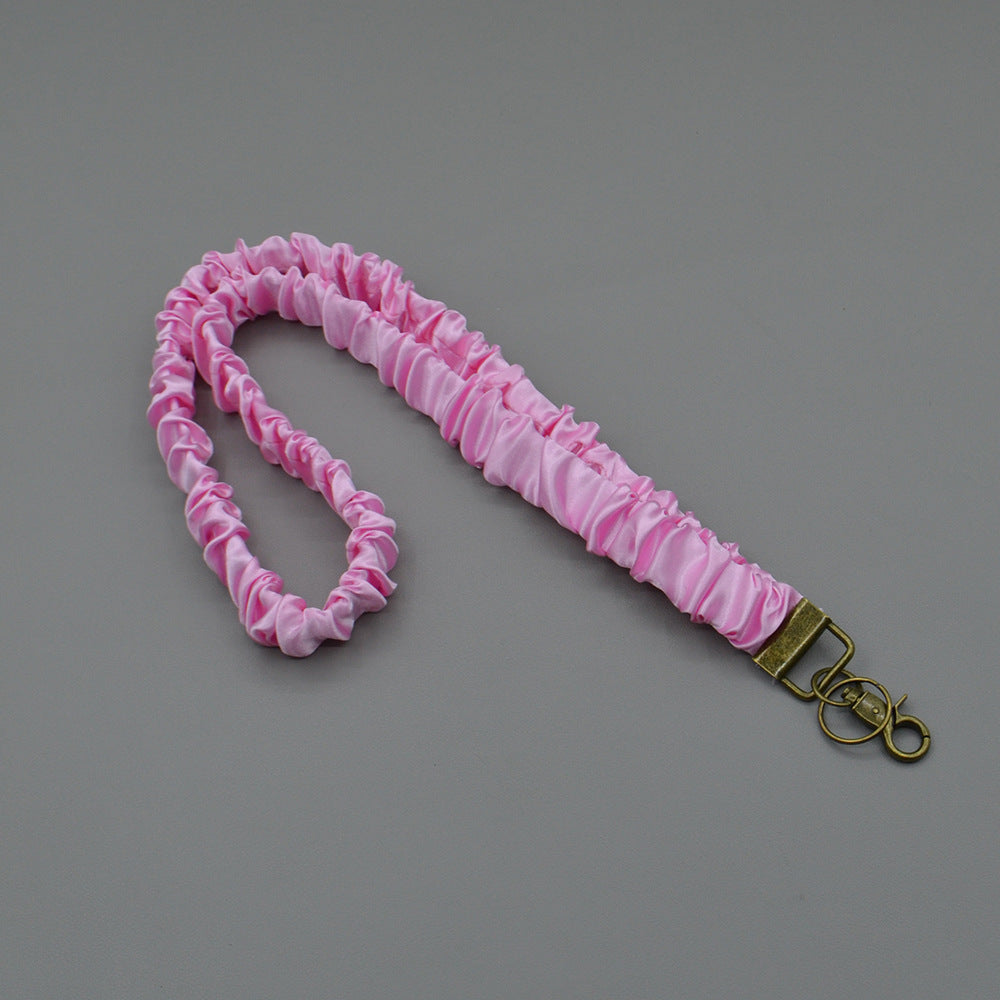Ruched Scrunchie Lanyard with Clip and Key Ring - Pink