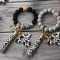 Cow Print Charm Silicone Bead Keychain - Black