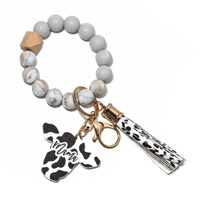 Cow Print Charm Silicone Bead Keychain - Marble