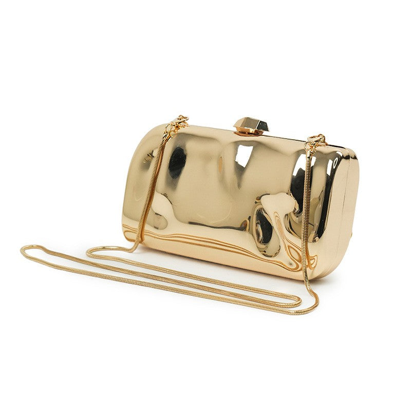 Metallic Box Clutch With Chain Strap - Molten