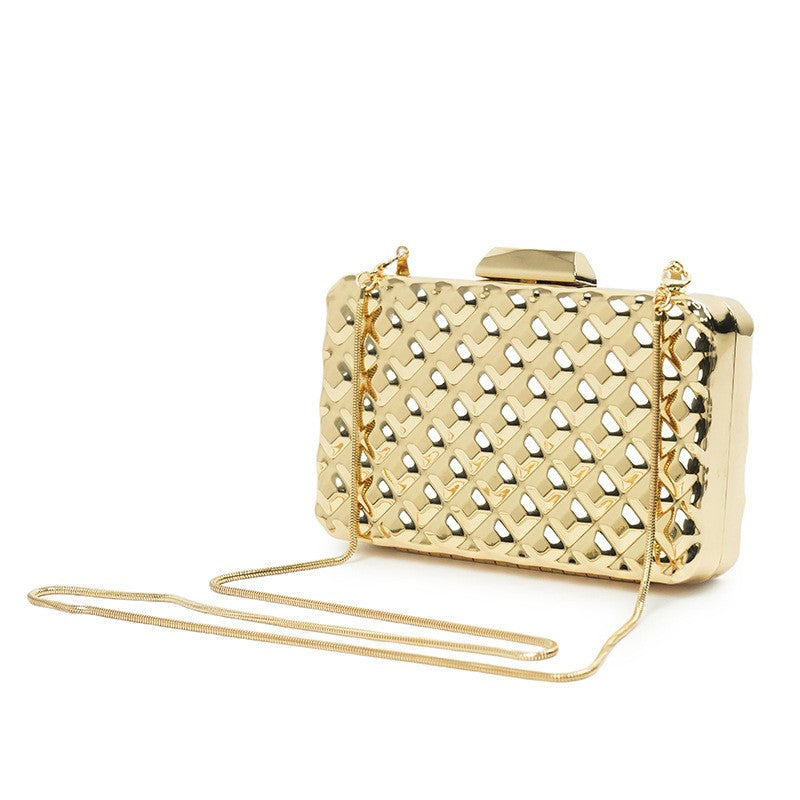 Metallic Box Clutch With Chain Strap - Quilted