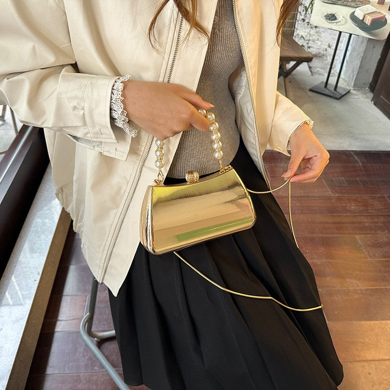 Metallic Box Clutch With Chain Strap