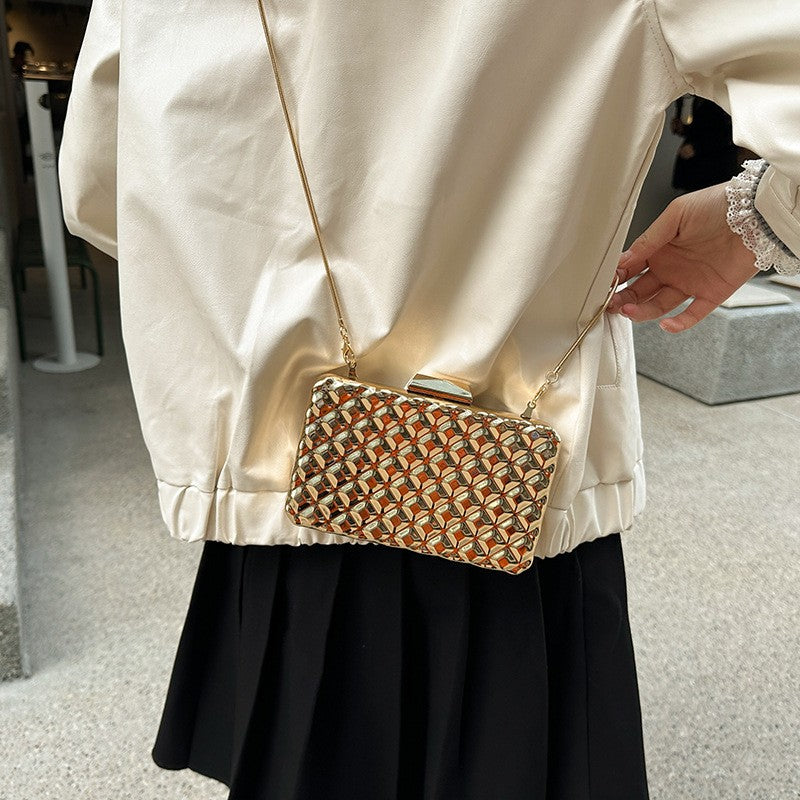 Metallic Box Clutch With Chain Strap