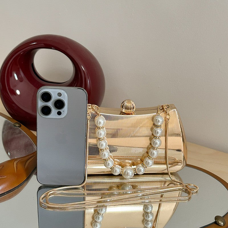 Metallic Box Clutch With Chain Strap