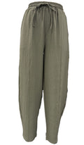 Drawstring Barrel Leg Cropped Trousers - Green
