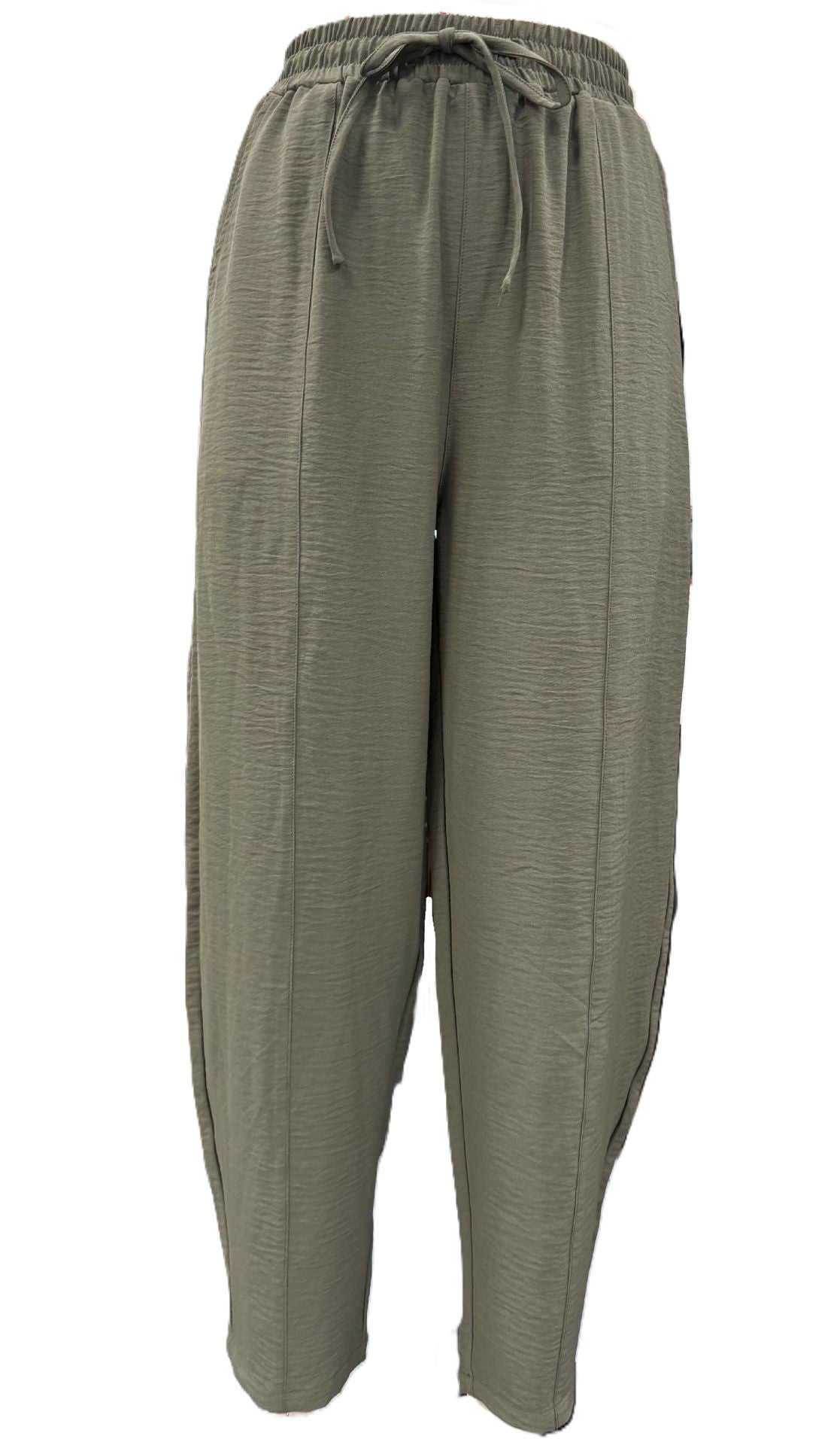 Drawstring Barrel Leg Cropped Trousers - Green