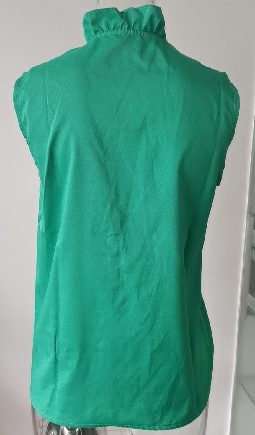 Sleeveless Ruffle Placket Stand Collar Top - Green - 1