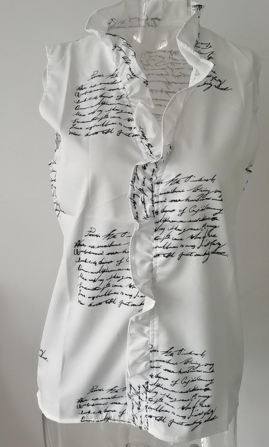 Sleeveless Ruffle Placket Stand Collar Top - Letter