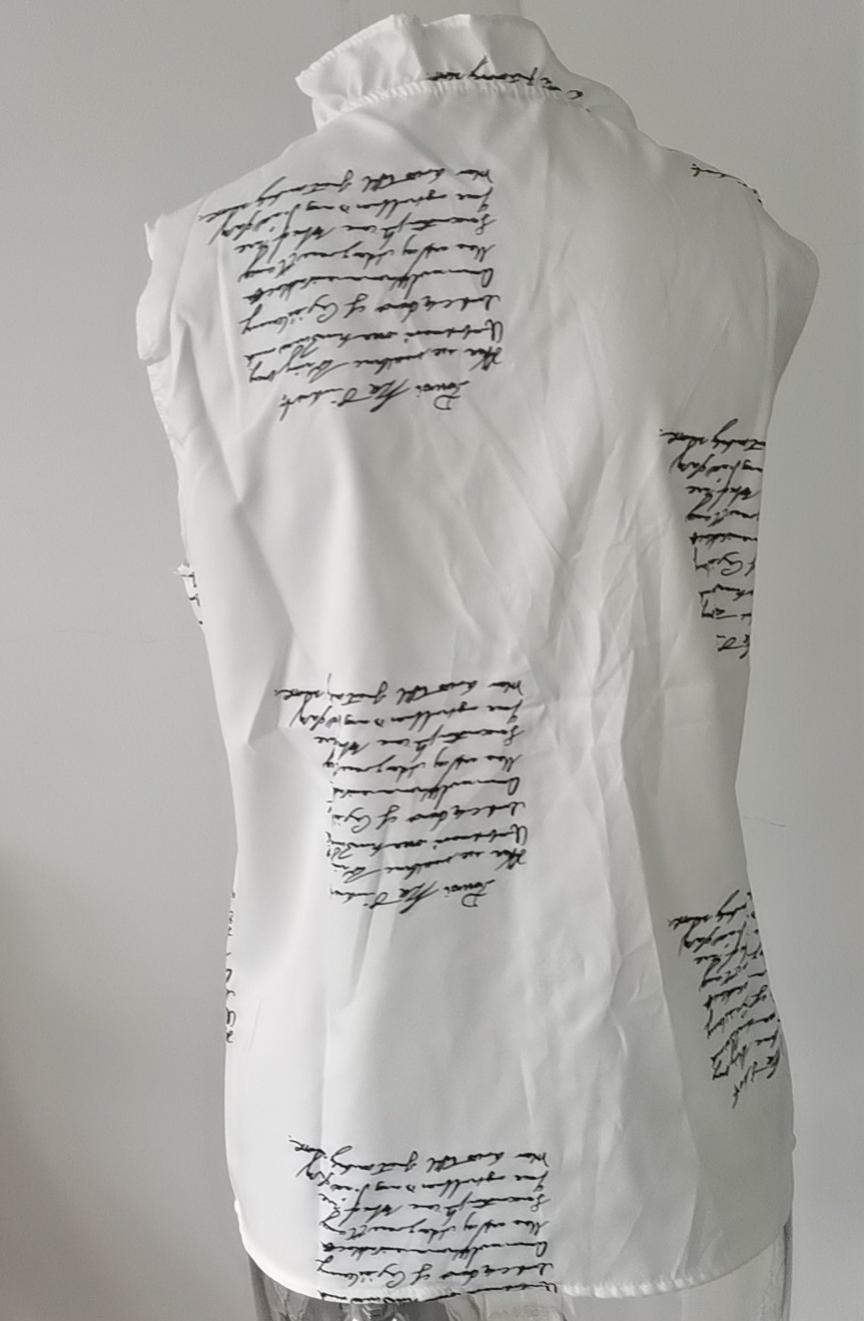 Sleeveless Ruffle Placket Stand Collar Top - Letter - 1