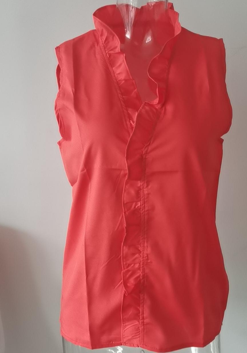 Sleeveless Ruffle Placket Stand Collar Top - Orange