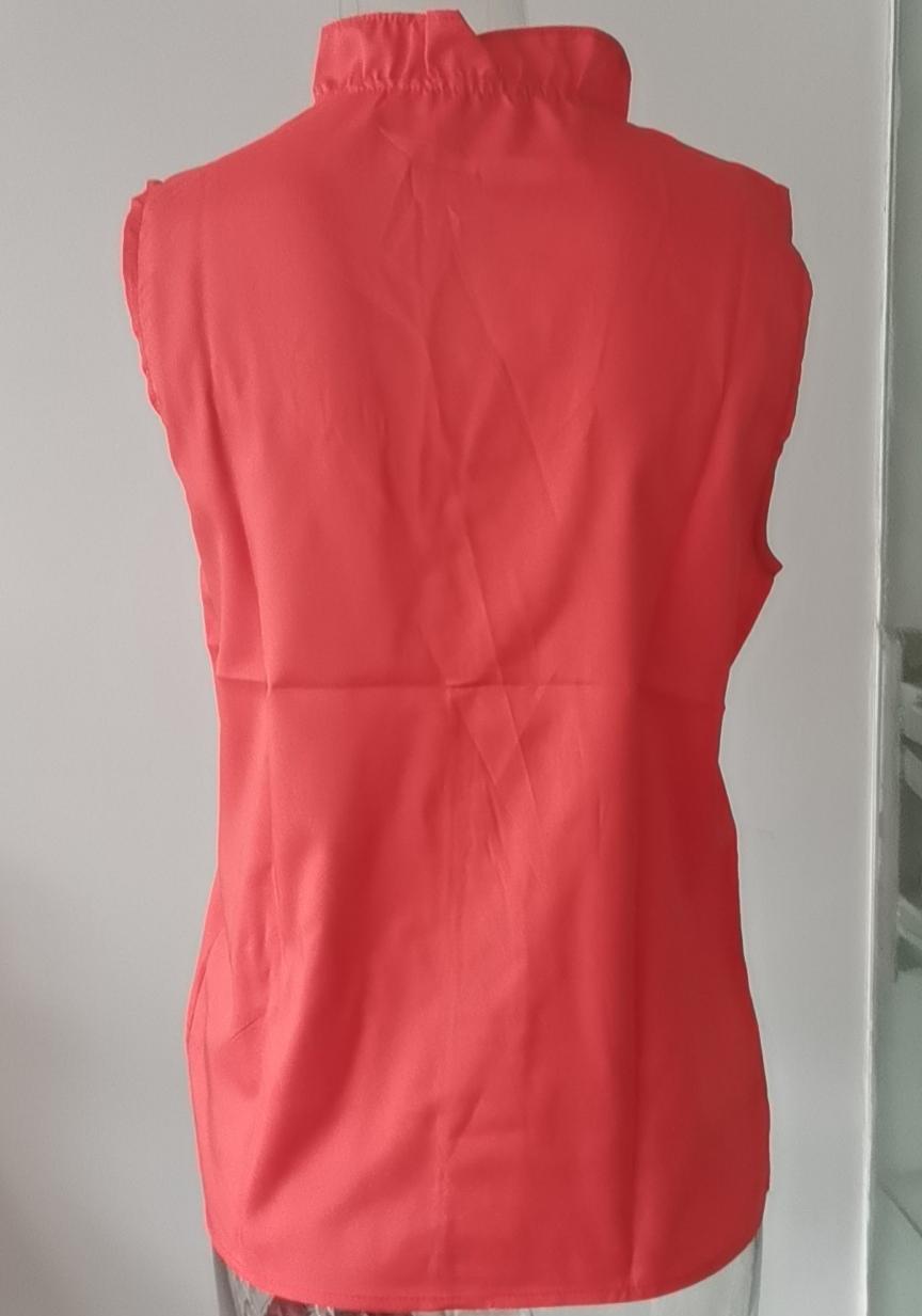 Sleeveless Ruffle Placket Stand Collar Top - Orange - 1