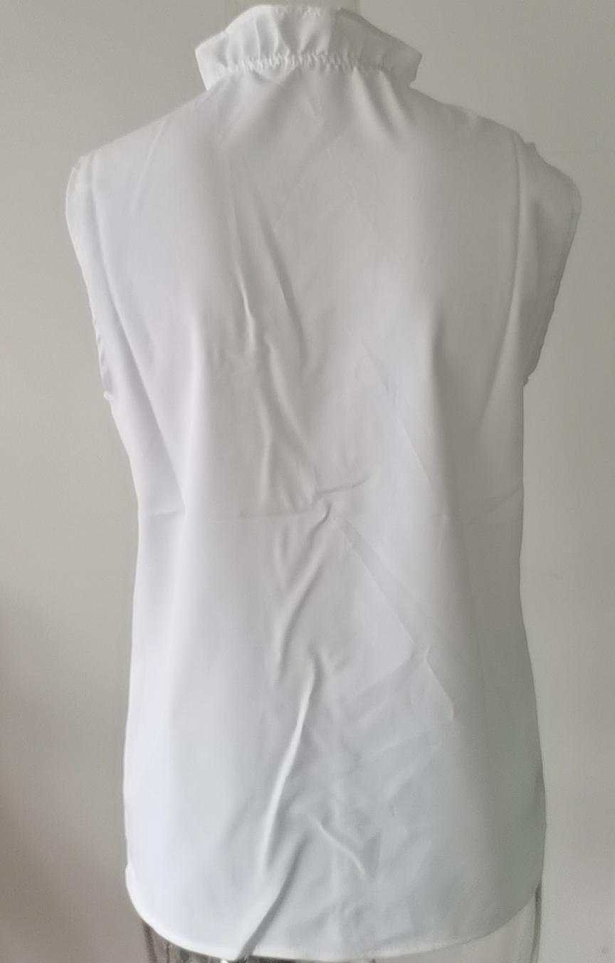 Sleeveless Ruffle Placket Stand Collar Top - White - 2