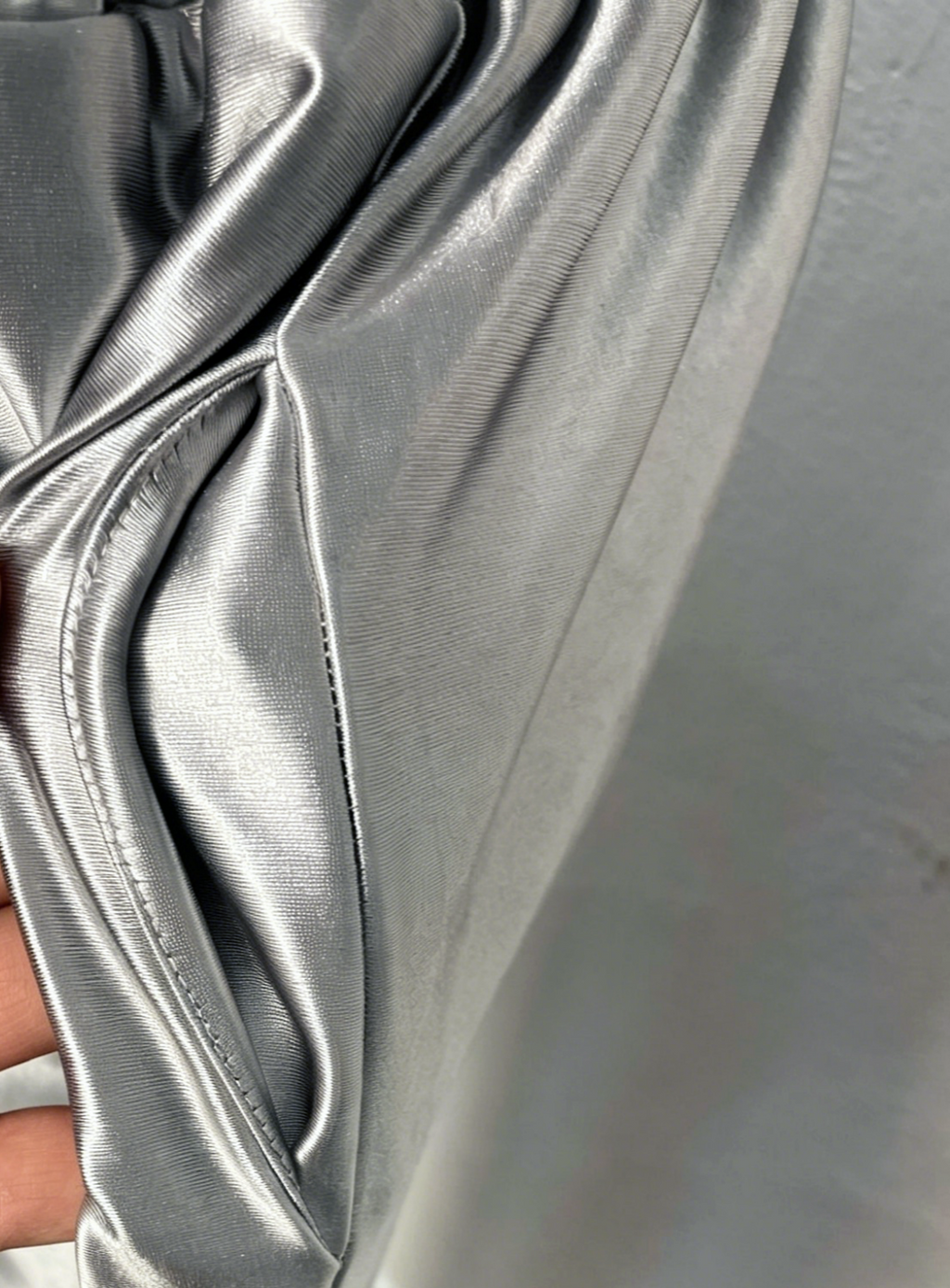 Elastic Waist Wide Leg Satin Palazzo Pants - Silvery - 2