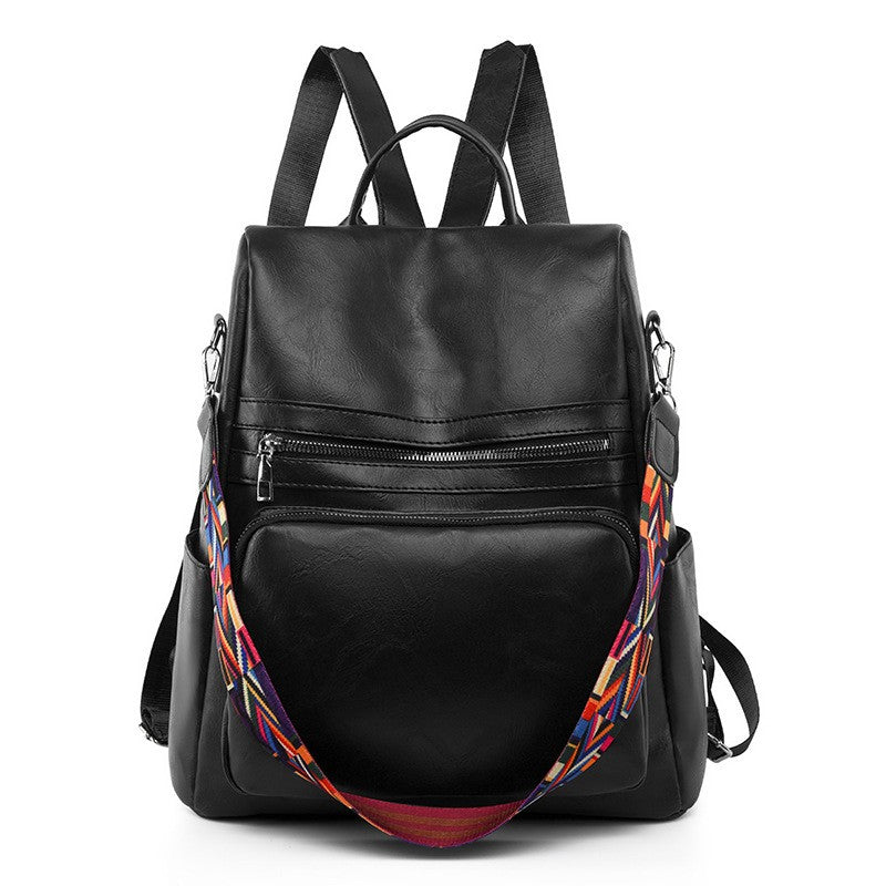 Vegan Leather Backpack Purse with Guitar Strap - Black