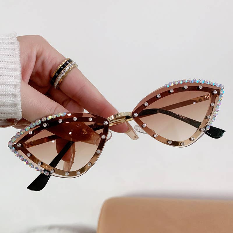 Rhinestone Rimless Cat Eye Sunglasses