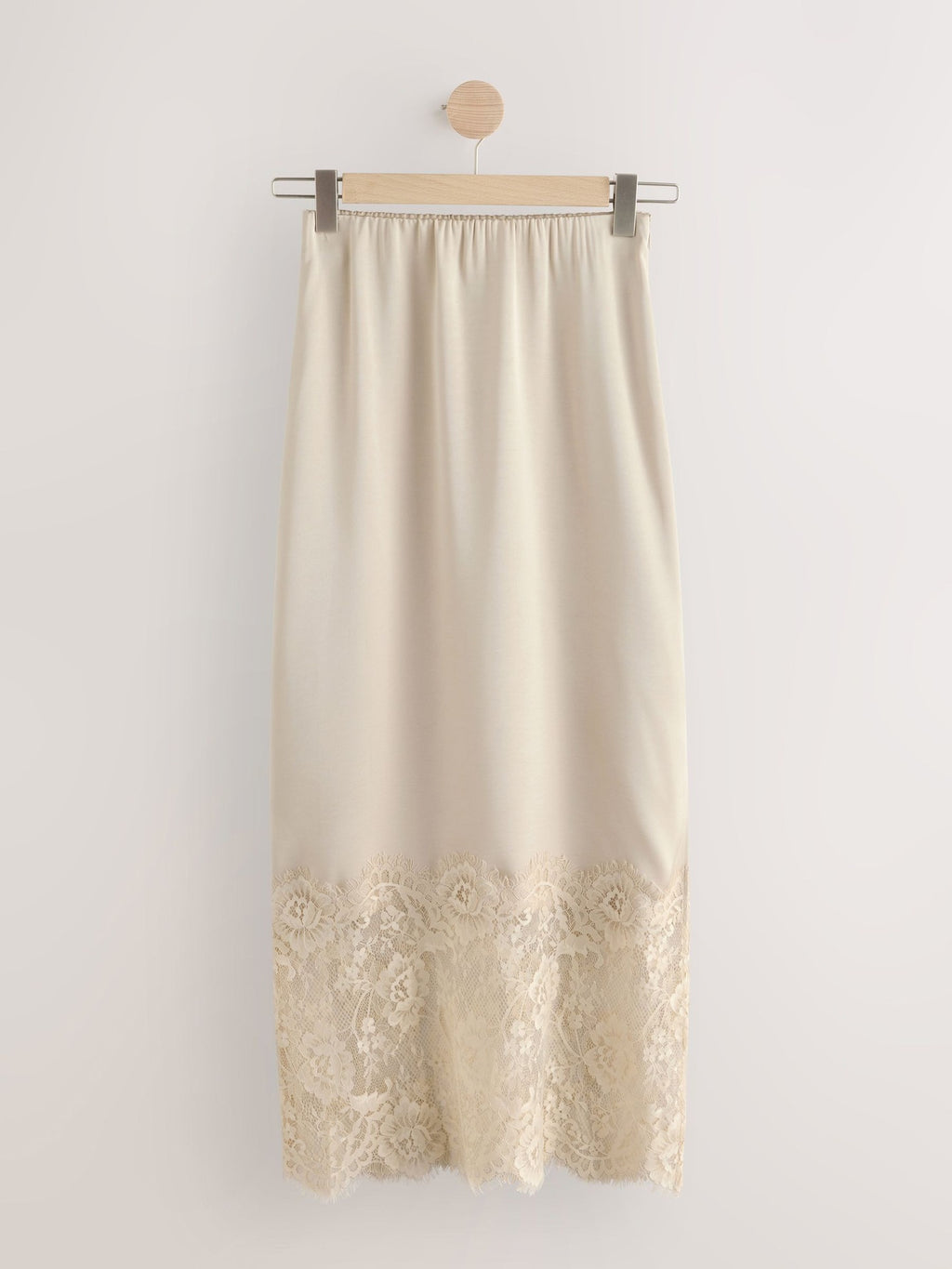 Satin Lace Hem Midi Slip Skirt - Khaki - 1