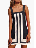 Bold Stripe Mini Shift Dress Wide Straps - Black