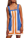 Bold Stripe Mini Shift Dress Wide Straps - Blue