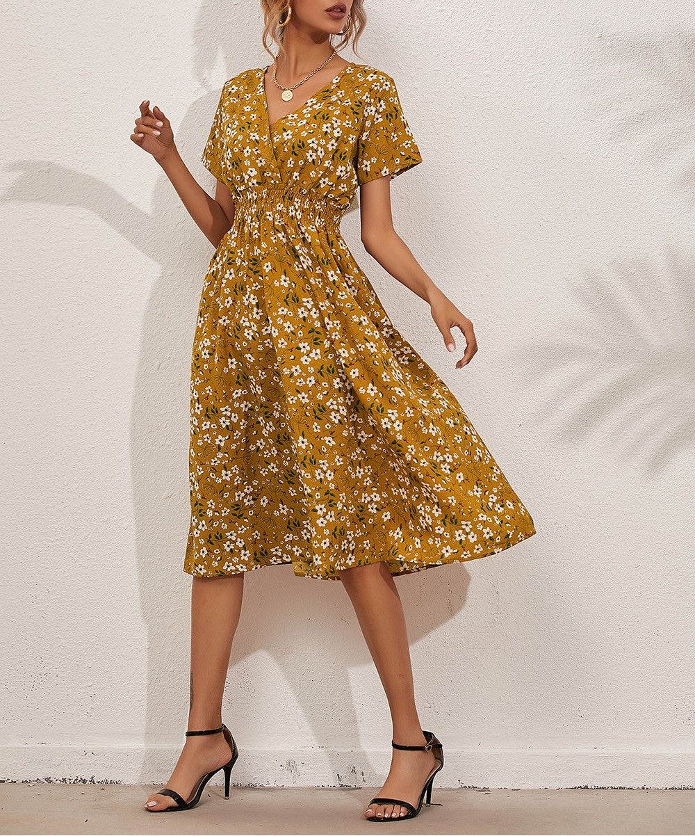 Surplice V-Neck Flutter Sleeve Midi Dress - Color_01