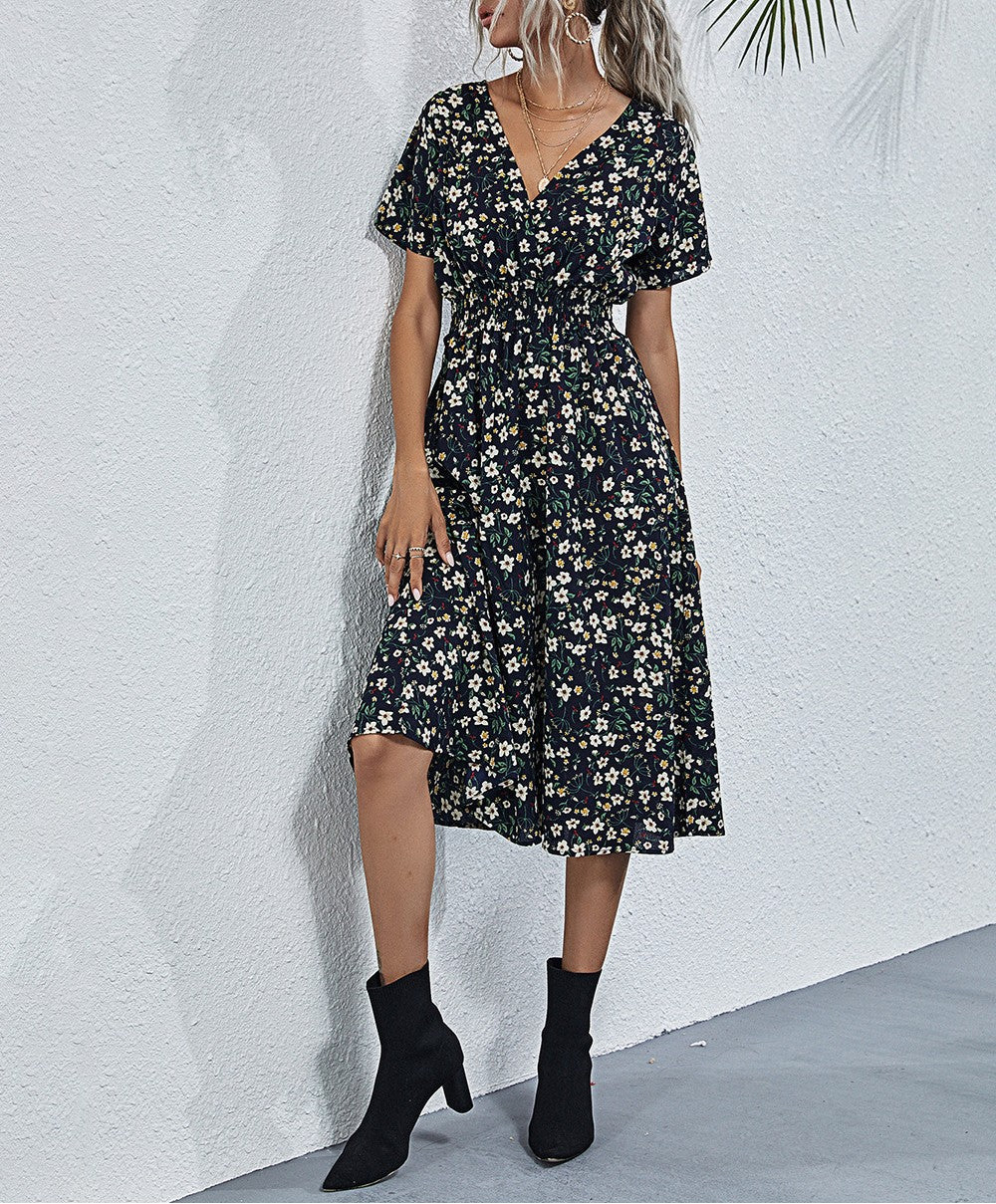 Surplice V-Neck Flutter Sleeve Midi Dress - Color_06