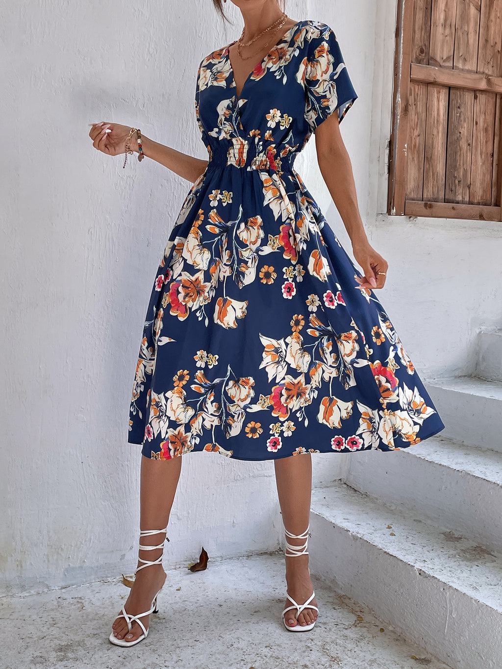 Surplice V-Neck Flutter Sleeve Midi Dress - Color_13